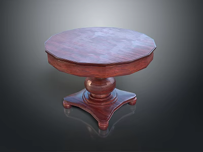 Round Wooden Dining Table With Pedestal Base And Smooth Dark Surface 3d model