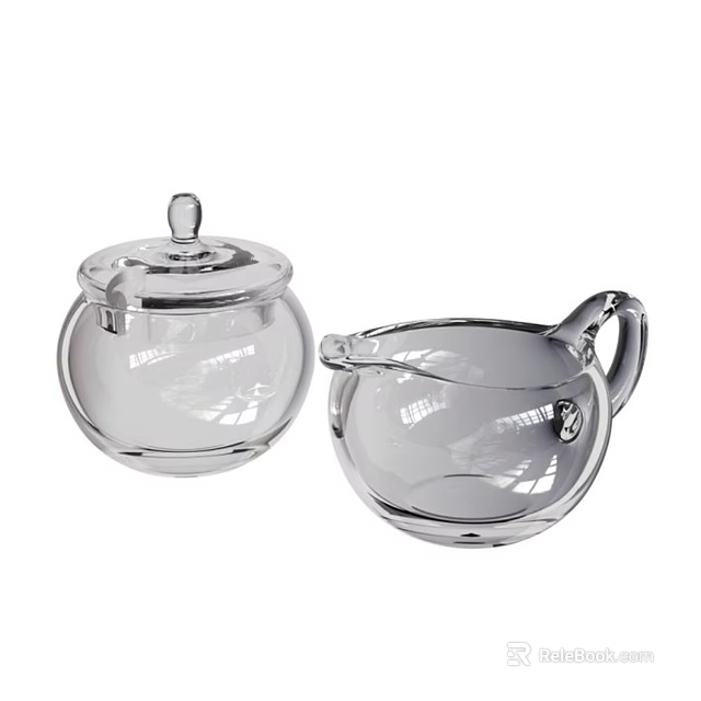 Transparent Glass Kitchenware Set With Lid Container And Pitcher For Household Use 3d model 