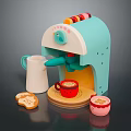 Toy Smart Coffee Machine With Blue Body Colorful Stripes Milk Jug Coffee Cups And Cookies