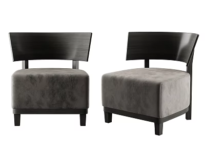 Modern Single Sofa With Dark Wood Frame And Gray Plush Fabric Cushion 3d model