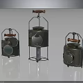 Vintage Metal Furniture Pieces With Red Handles And Unique Decorative Designs
