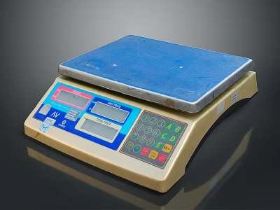 Electronic Scale With Blue Platform Beige Body Digital Display And Colorful Buttons 3d model