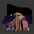 Colorful Musical Instruments Equipment Featuring Piano Drum Set Microphone Guitars And Violins