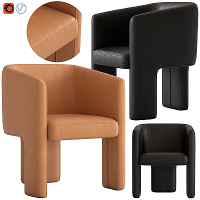 Modern Leather Accent Chair With Brown And Black Colors And Armrest Design 3d model