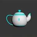 Simple Modern White Teapot With Turquoise Stripes And Paw Print Design For Daily Use