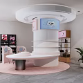 Fashion Retail Boutique Interior With Display Racks Mannequin And Round Pink Platform