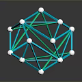 Geometric Polyhedral Structure With Blue Green Lines And White Spheres On Black Surface