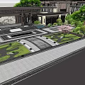 Japanese Style Garden Landscape With Green Trees Lawn Gravel Paths And Traditional Building