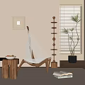 Cozy Indoor Hammock Chair With Wooden Frame Side Table Decorative Shelf And Potted Plant