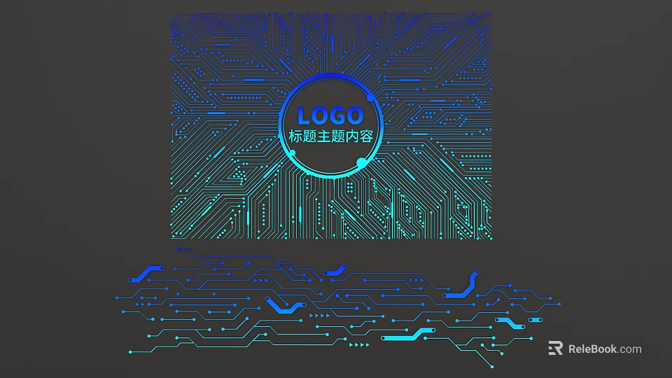 Modern Digital Circuit Board Design With LOGO And Blue Green Patterns 3d model 