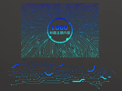 Modern Digital Circuit Board Design With LOGO And Blue Green Patterns 3d model