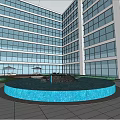 Modern Building Roof Garden With Circular Fountain Green Lawn And Seating Area
