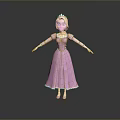 Woman In Purple Princess Dress With Crown Standing On Reflective Surface