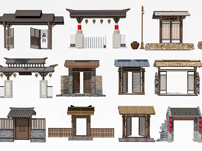 Traditional Chinese Scenic Wall Designs With Roof Gate And Lantern Ornaments 3d model