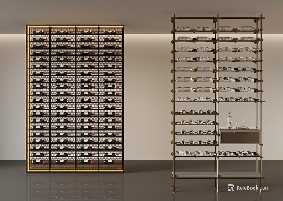Modern Wine Cabinet With Metal Frame And Glass Shelves For Wine Bottle Storage 3d model 