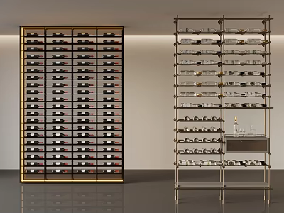 Modern Wine Cabinet With Metal Frame And Glass Shelves For Wine Bottle Storage 3d model