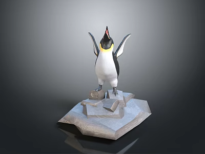 3D Penguin Model With Black White Body Yellow Neck Red Beak On Ice Like Base 3d model