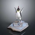 3D Penguin Model With Black White Body Yellow Neck Red Beak On Ice Like Base