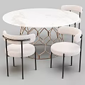 Dining Table Set with Round White Marble Tabletop Gold Geometric Base Black Frame White Chairs 3d model