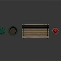 Outdoor Scene Components With Green Street Lamp Trash Can Wooden Bench And Red Fire Hydrant