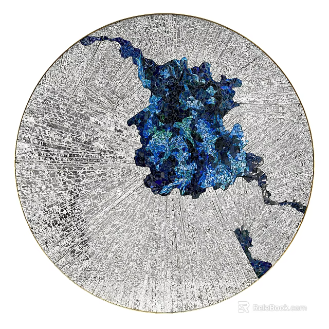 Round Silver Wall Hanging With Artistic Blue Abstract Pattern For Home Decor 3d model