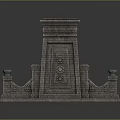Scenic View With Classical Gray Stone Structure Decorative Patterns And Green Ornaments On Square Base