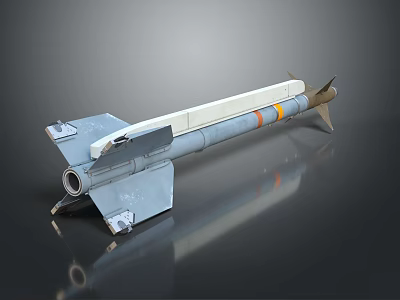 Tactical Missile Weapon With Metallic Body Orange Stripes And Tail Fins 3d model
