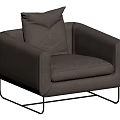 Black Single Sofa With Modern Design Velvet Upholstery Leather Seat And Metal Legs