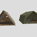 Open Green Canvas Camping Tent With Folded Brown Fabric Outdoor Structure