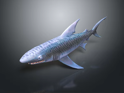 Striped Tiger Shark With Sharp Teeth And Gray Blue Skin In Dark Background 3d model