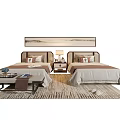 Modern Cozy Single Beds With Pillows Nightstand Lamp Wall Art And Soft Rug