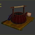 Red Teapot With Woven Handle On Wooden Tray And Open Lid With Tea Scoop