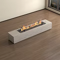 Modern Fireplace With Glass Panel Burning Flames On Wooden Floor Near Large Window City View