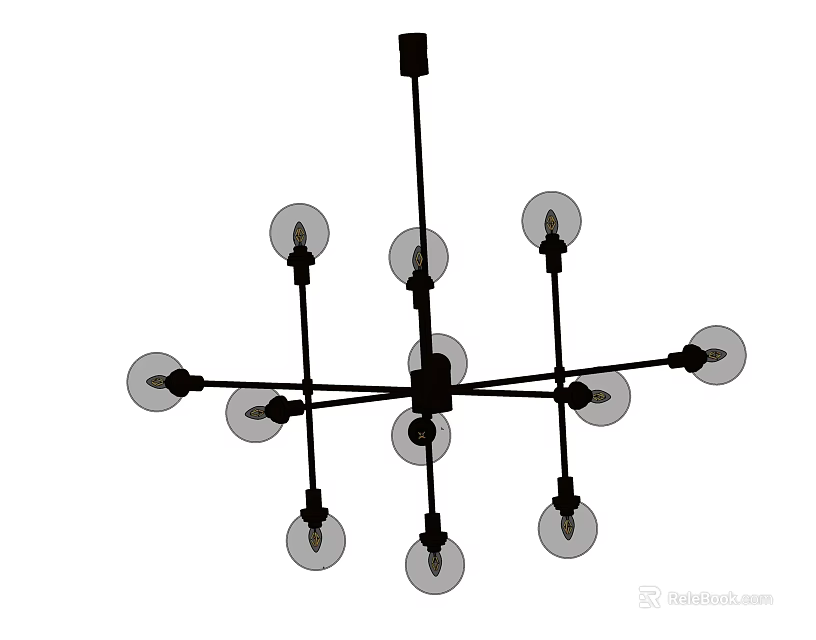 Modern Chandelier With Multiple Arms And Glass Shade Bulbs For Contemporary Lighting 3d model 