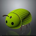 Green Striped Cartoon Beetle With Round Body And Brown Antennae Toy Model