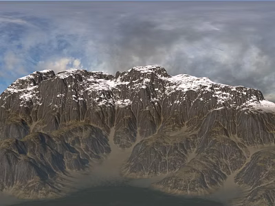 Scenic Natural Snowy Mountain Landscape With Rocky Peaks And Cloudy Sky 3d model