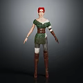 Red Haired Female Adventurer Wearing Green Top Brown Belt Gray Pants And Boots