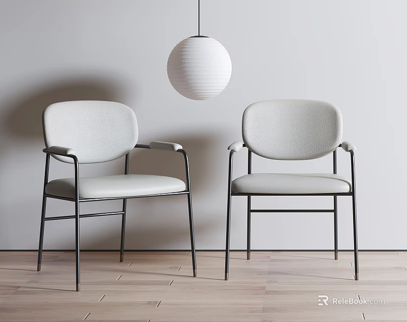 Modern Leisure Chairs With Light Gray Upholstery And Black Metal Frame In Minimalist Interior 3d model 