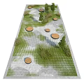 Park Landscape Design With Stone Paved Path Circular Wooden Platforms Green Plants And Grass Patches