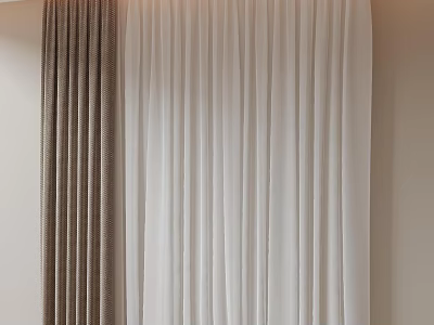 Brown Textured And White Sheer Layered Curtains For Modern Room Interior 3d model