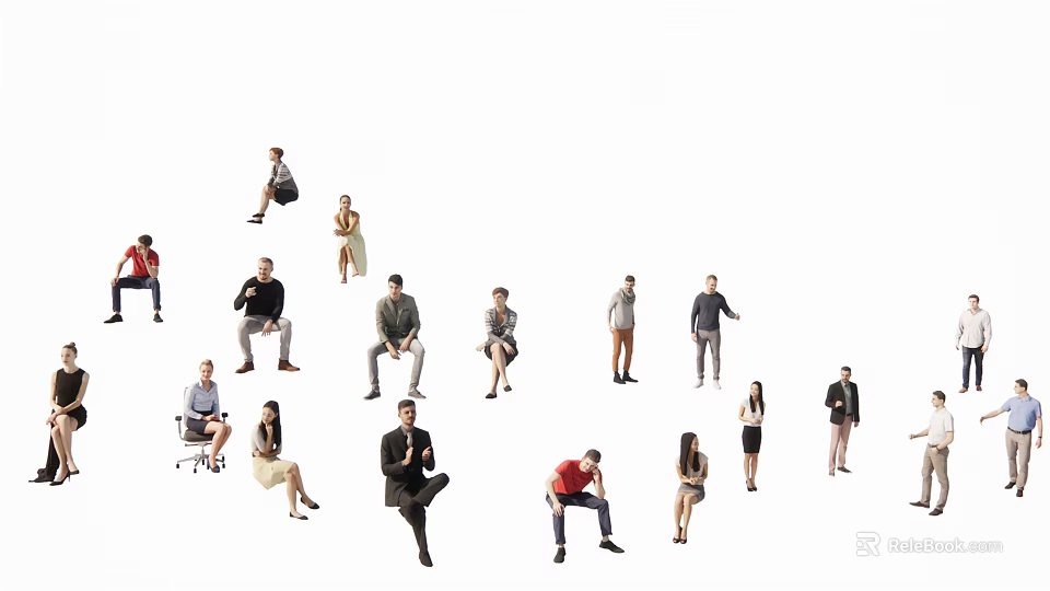 Diverse Group of People in Various Poses Standing Sitting and Interacting Together 3d model 