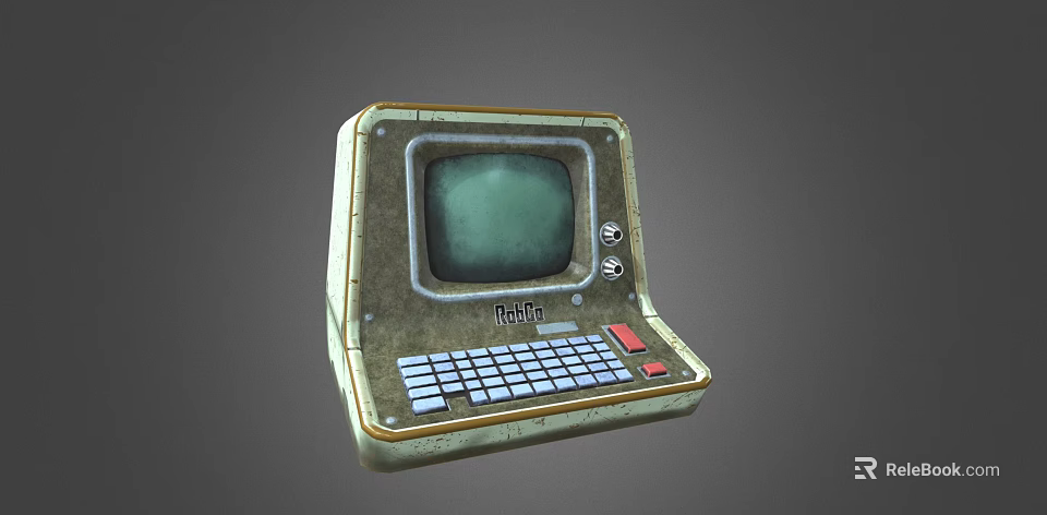 Vintage Retro Computer With Green Screen Keyboard Worn Texture And Metal Frame 3d model 