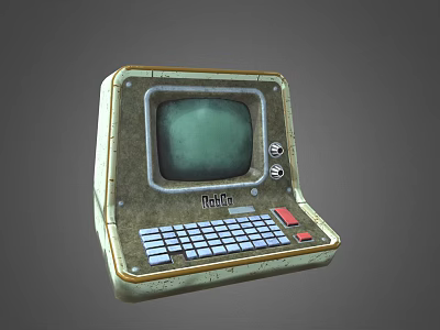 Vintage Retro Computer With Green Screen Keyboard Worn Texture And Metal Frame 3d model