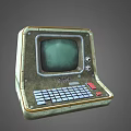 Vintage Retro Computer With Green Screen Keyboard Worn Texture And Metal Frame