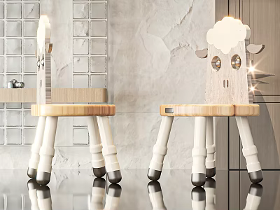 Cute Animal Shaped Kids Chair With Wooden Seat White Legs And Black Foot Pads 3d model