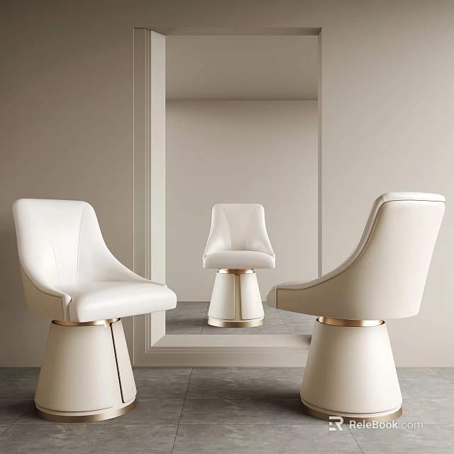 Modern White Accent Chair With Gold Base In Luxury Mirror Background Setting 3d model