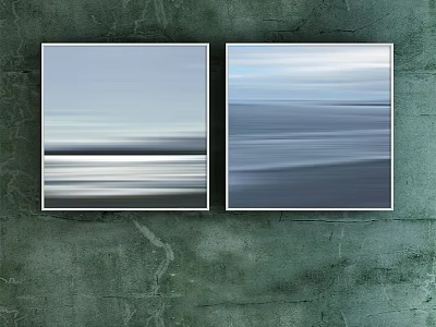 Two Abstract Paintings With Green Wall Background Blurred Lines And Gradient Blue Gray Tones 3d model