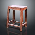 Rustic Wooden Stool With Square Seat Four Legs And Weathered Surface 3d model