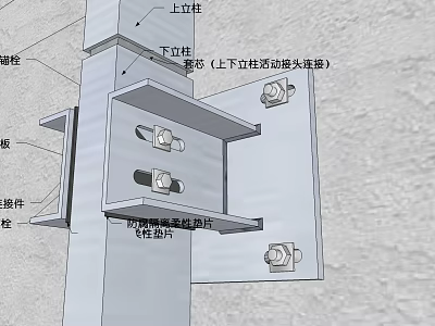 Building Exterior Wall Structure With Upper Lower Columns Connecting Parts And Bolts 3d model