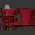 Ornate Red Sofa And Coffee Table Set With Armchair Table Lamp And Decorative Details